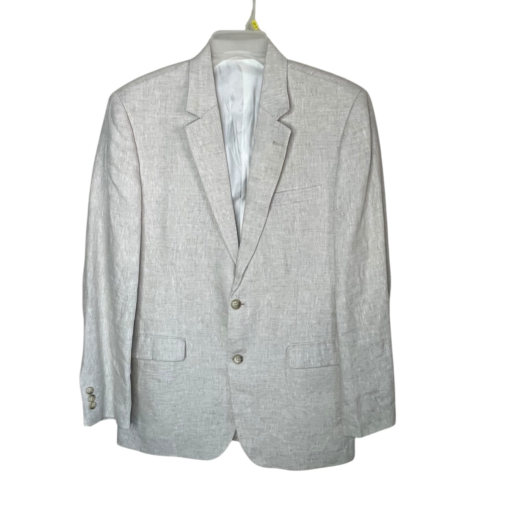 Hockerty 100% Linen Blazer Men 44r Beige Sport Coat Two Button Summer